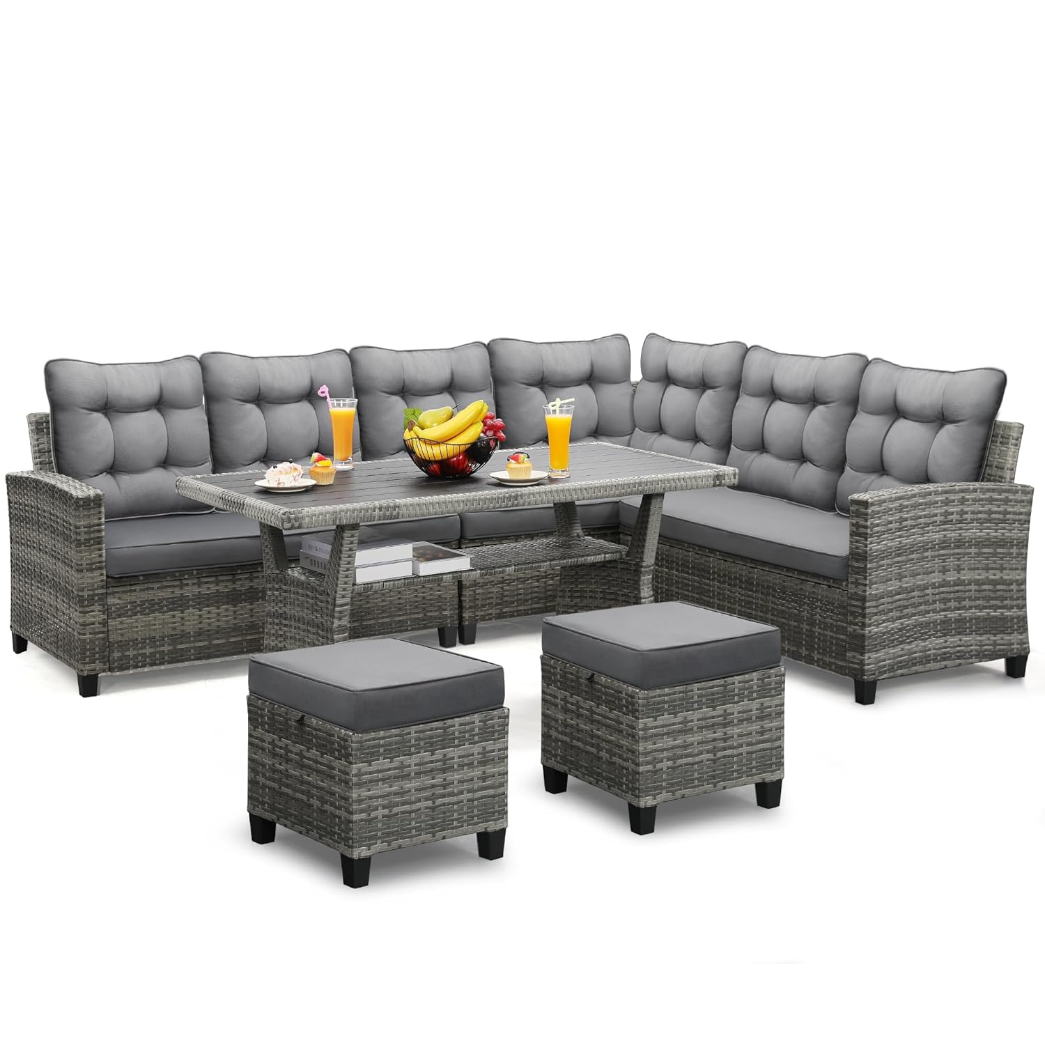 Outdoor Furniture Arhaus - 6-teiliges Terrassenmöbel-Set, Ess- und Sitzgruppe, Grau