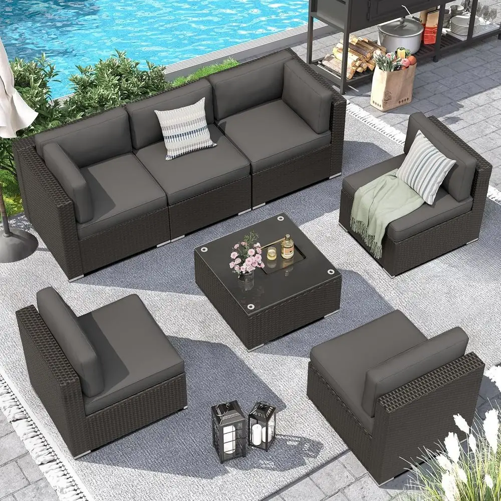 Outdoor Furniture Grey - 7-teiliges Gartenmöbel-Set für den Außenbereich, Sofagarnitur