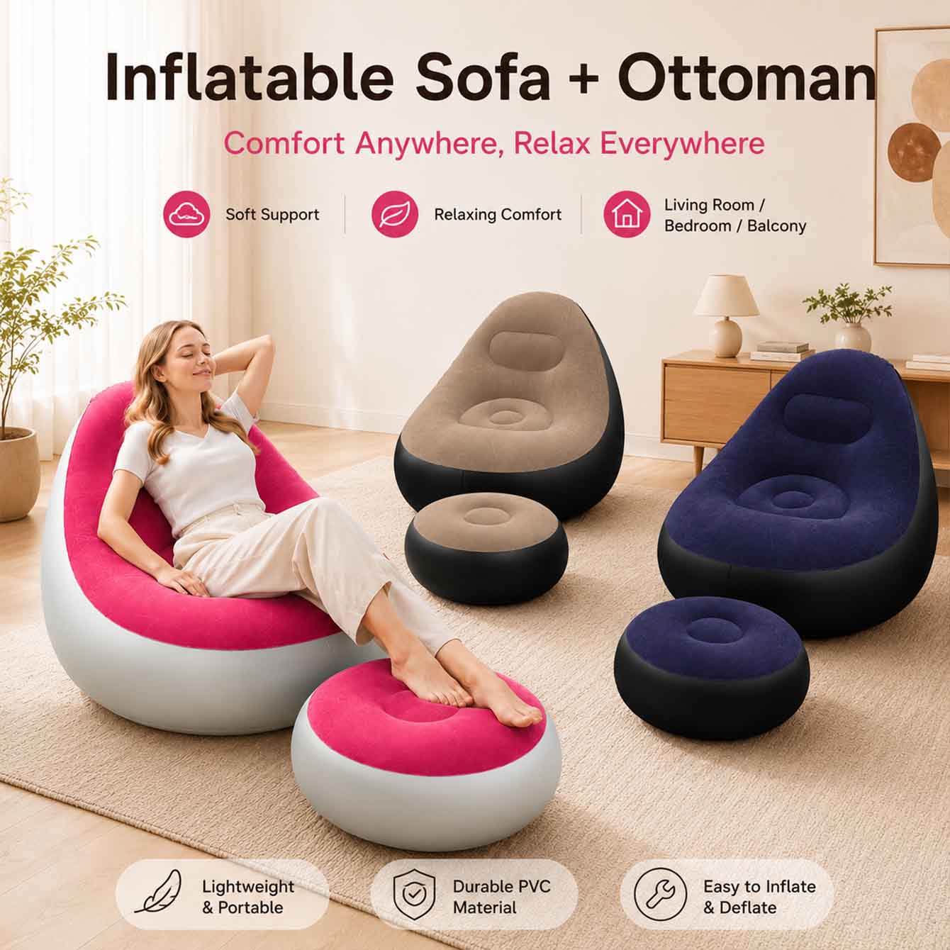 Outdoor Furniture Arhaus - Aufblasbarer Sessel für Erwachsene, tragbare aufblasbare