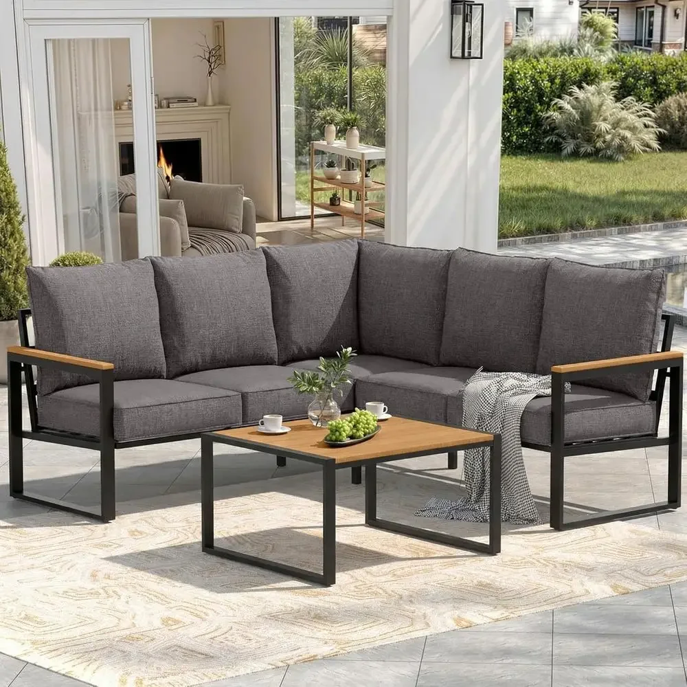 Outdoor Furniture Grey - 6-teiliges Outdoor-Sofa-Set mit Beistelltisch, L-förmige Terrassenmöbel,