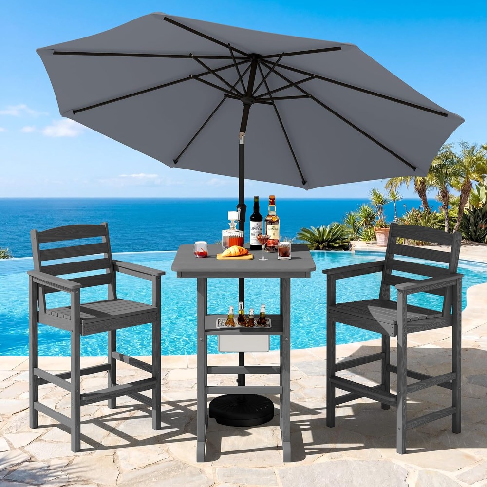 Outdoor Furniture Grey - 4-teiliges Outdoor-Barstuhl-Set mit Tisch und Eiskübel,