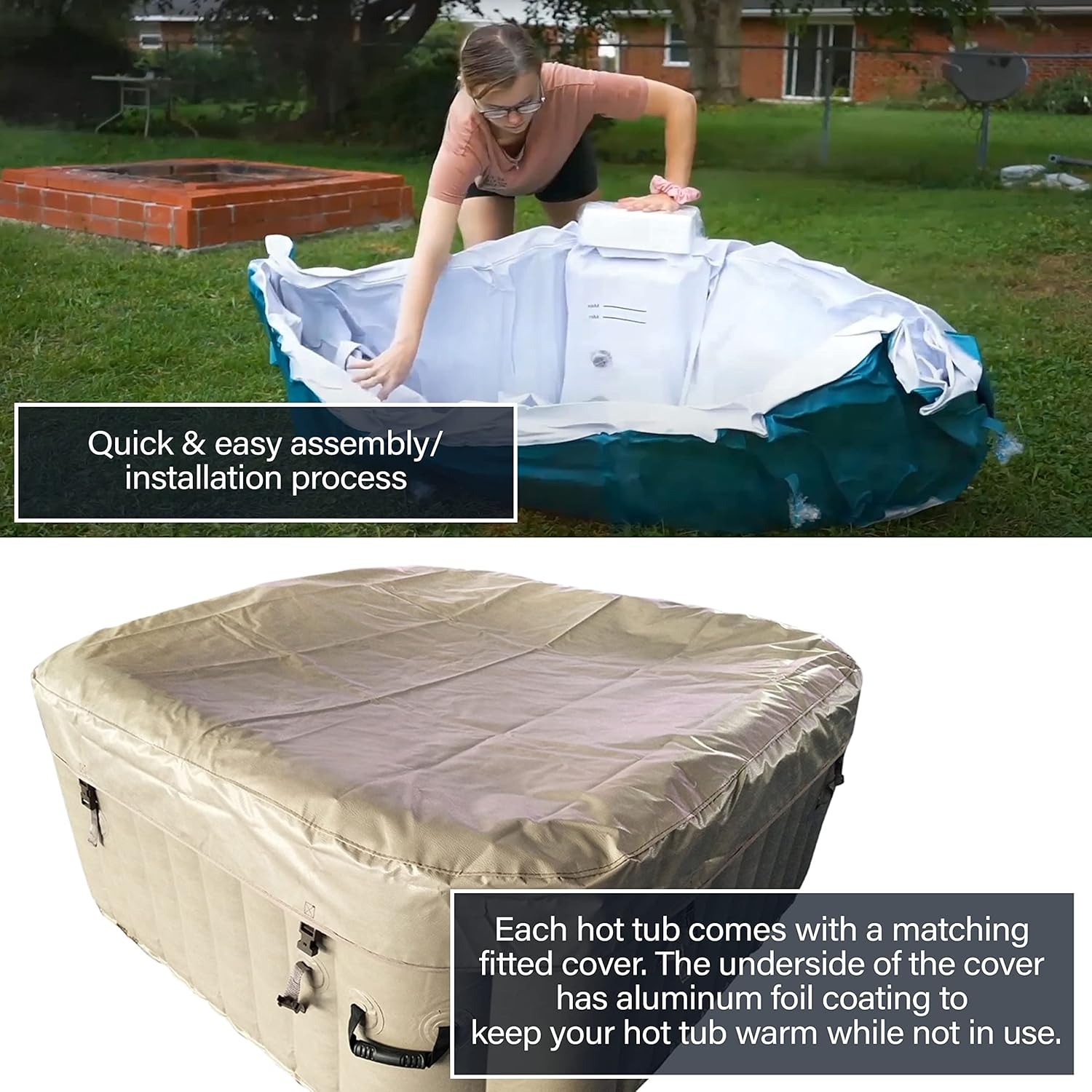 Inflatable Hot Tub - Aufblasbarer Whirlpool, Hochleistungs-Sprudelmassage, Inklusive Passender Abdeckung