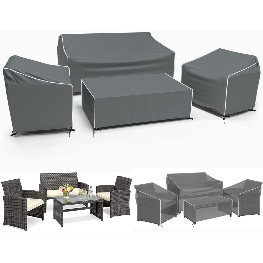 Outdoor Furniture Table - Gartenmöbel-Abdeckungen, 4-teilige Outdoor-Möbelabdeckung Wasserdicht für Garten-Liegesofa,