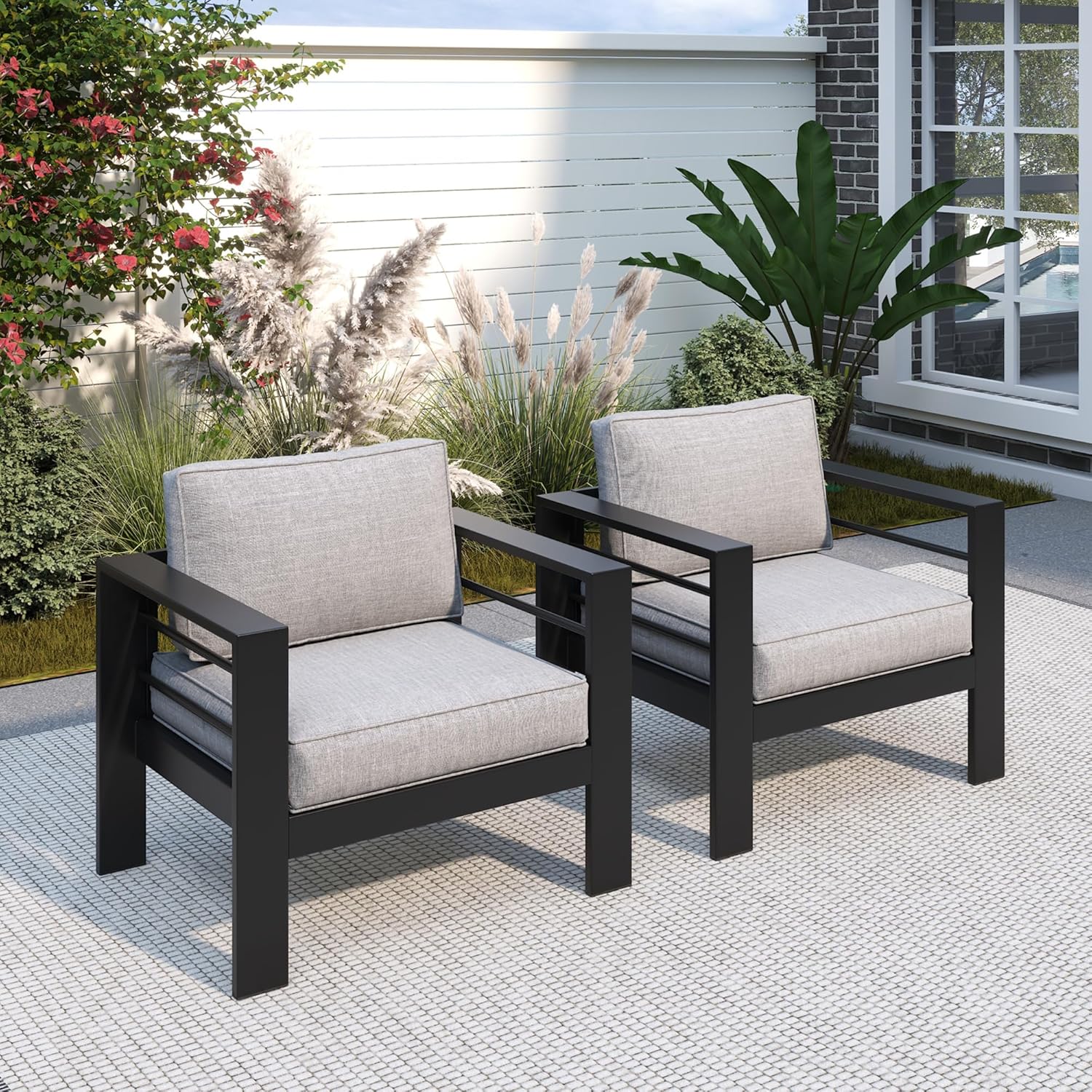 Outdoor Furniture Grey - Terrassenmöbel, Metallsessel, 2 Stück, wetterfester, zeitgenössischer