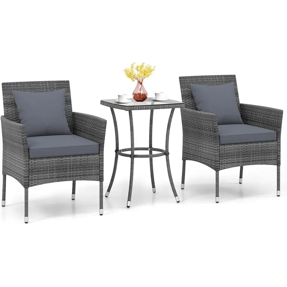 Outdoor Furniture Grey - Graues 3-teiliges Terrassenmöbel-Set mit PE-Rattan, Tisch