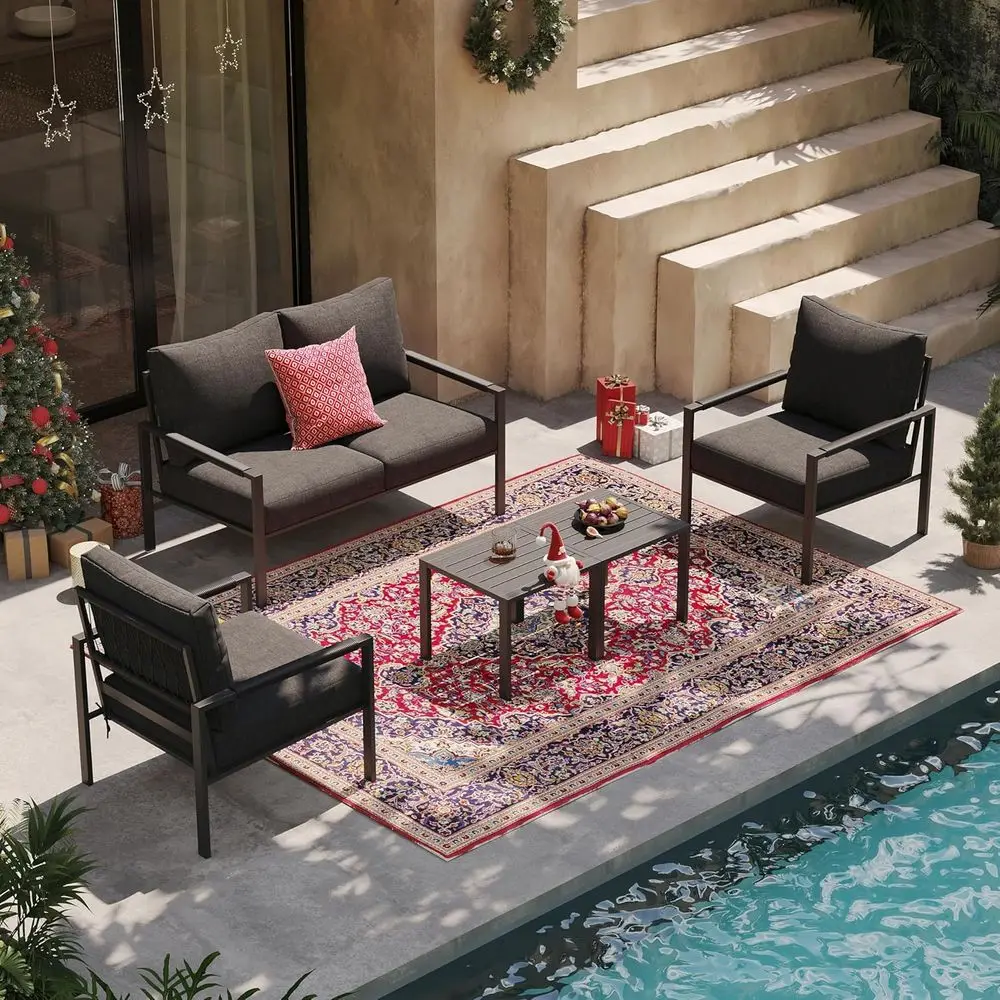 Outdoor Furniture Grey - 5-teiliges Outdoor-Gartenmöbel-Set mit Sofa und Couchtisch,