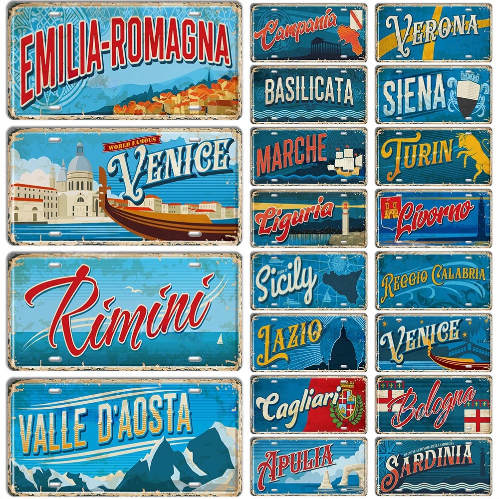 Outdoor Furniture Italy - Italien Wahrzeichen Metallschild Vintage Reise-Stil Aluminiumplatte