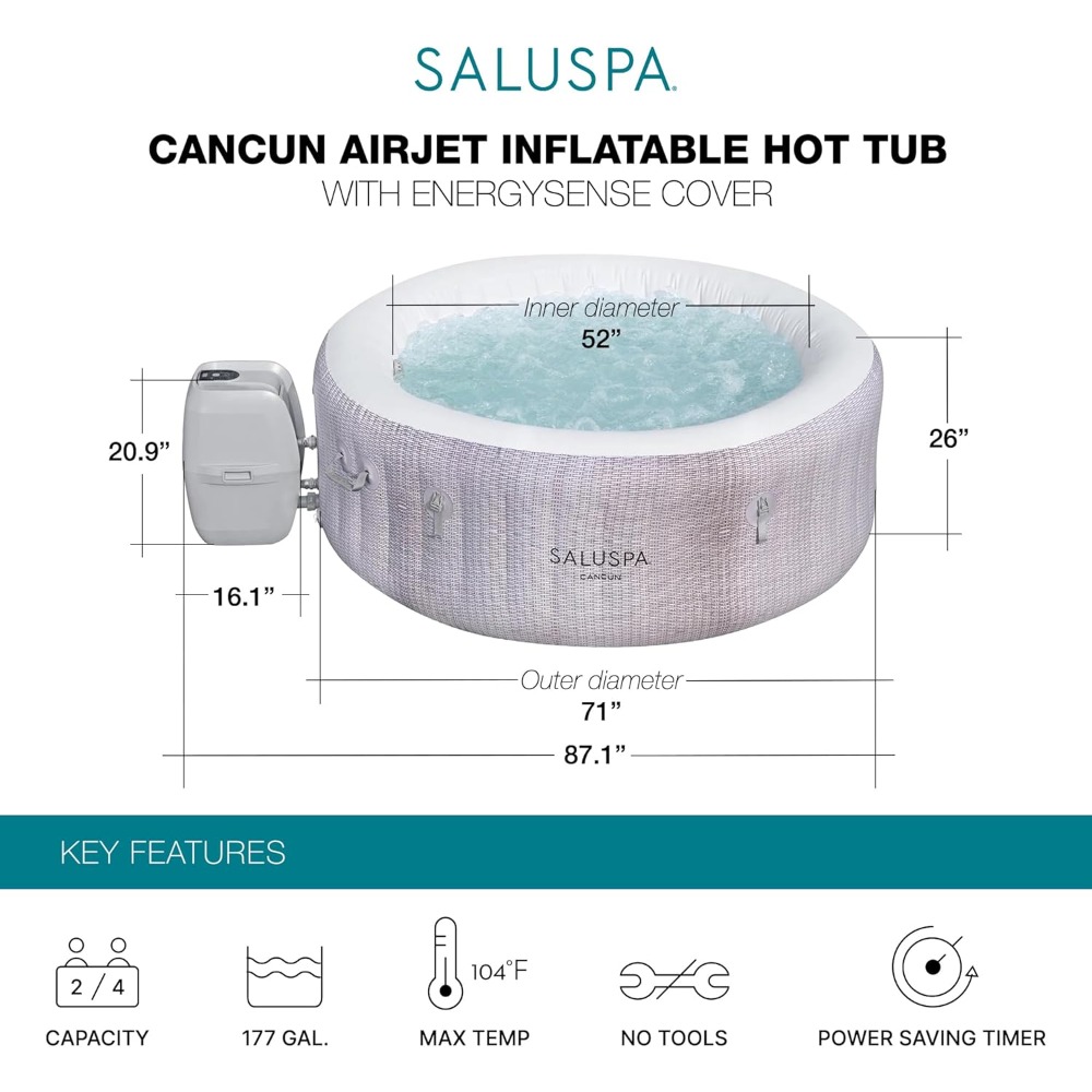 SaluSpa Cancun 2-4 Personen Au – Inflatable Hot Tub Bewertung und Preis