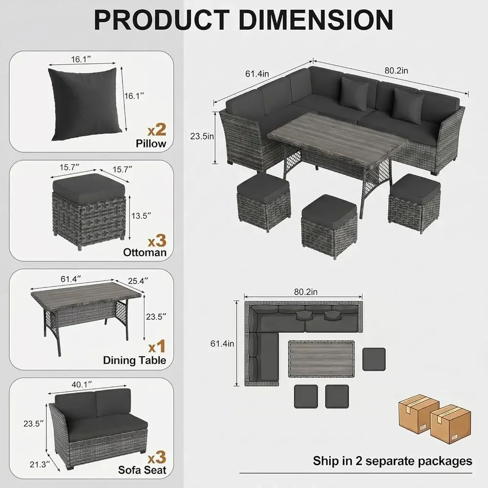 7-teiliges graues Gartenmöbel- – Outdoor Furniture Grey Bewertung und Preis