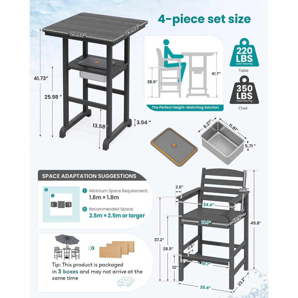 4-teiliges Outdoor-Barstuhl-Se – Outdoor Furniture Grey Bewertung und Preis