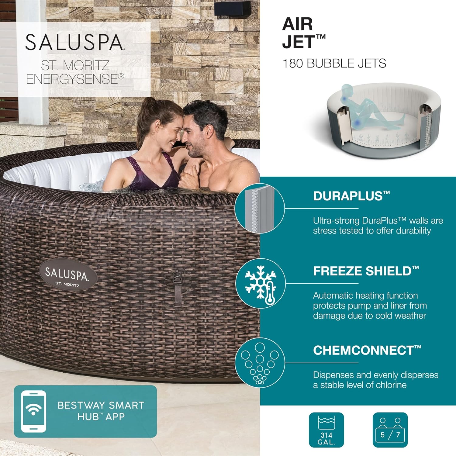 SaluSpa St. Moritz 5 bis 7 Per – Inflatable Hot Tub Bewertung und Preis