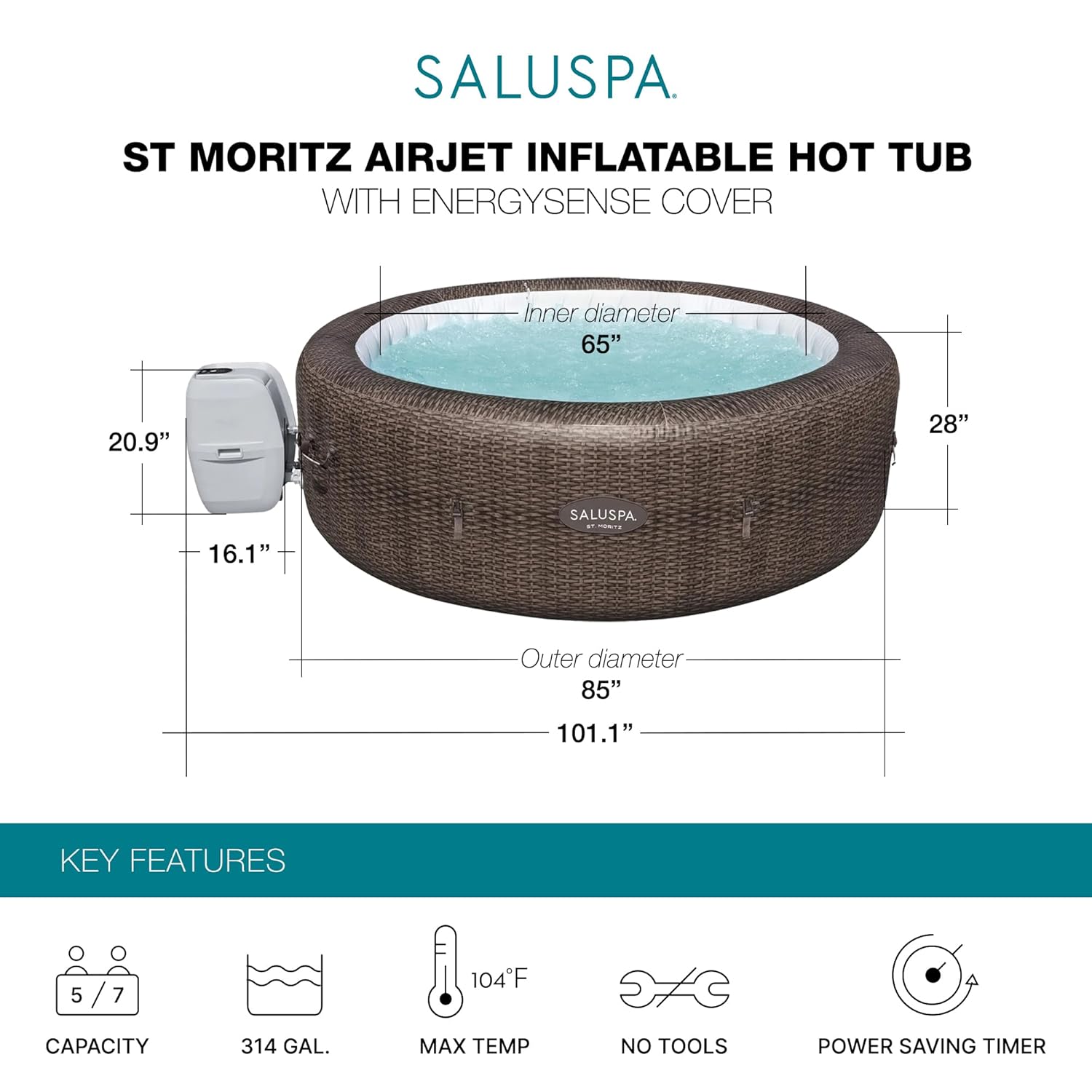 SaluSpa St. Moritz 5 bis 7 Per – Inflatable Hot Tub Bewertung und Preis